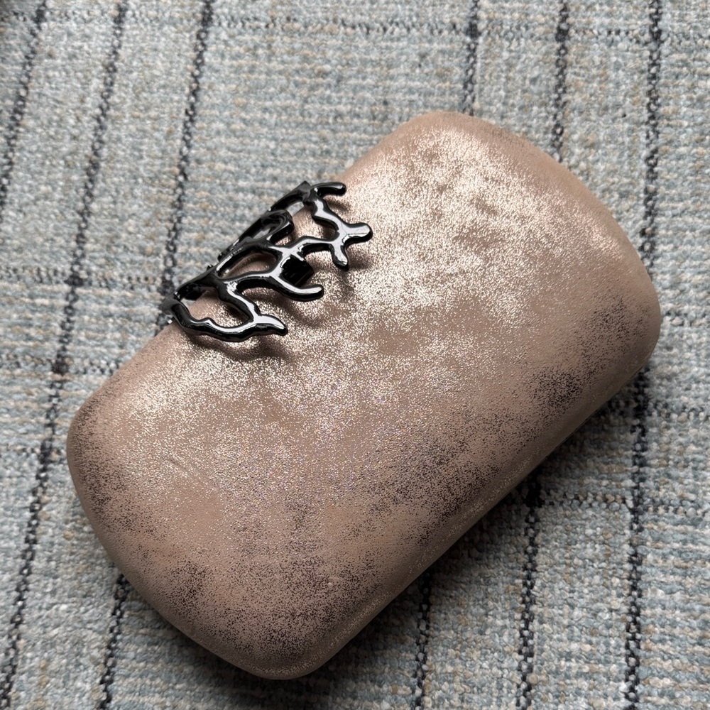 Gianni Bini Metallic Tan Clutch with Black Detail